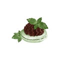 watercolor illustration of a mint chocolate macaron Royalty Free Stock Photo